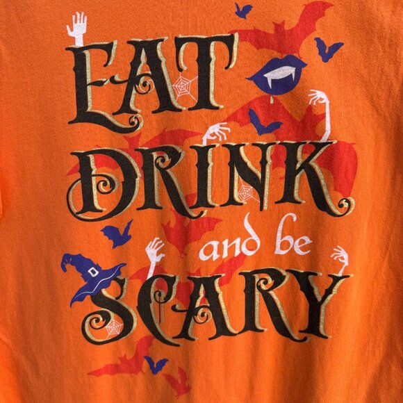 Eat Drink And Be Scary Halloween Orange Cotton Scoop Neck Cap Sleeve Shirt 2X - Picture 6 of 7